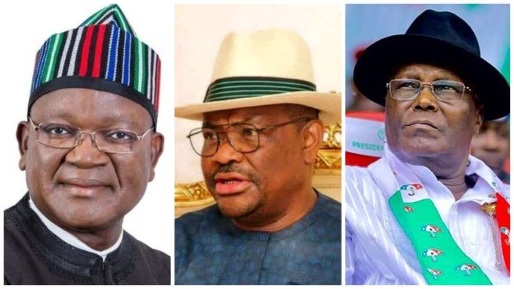 Samuel Ortom, Nyesom Wike, Atiku Abubakar, PDP, 2023 presidential election, PDP crisis