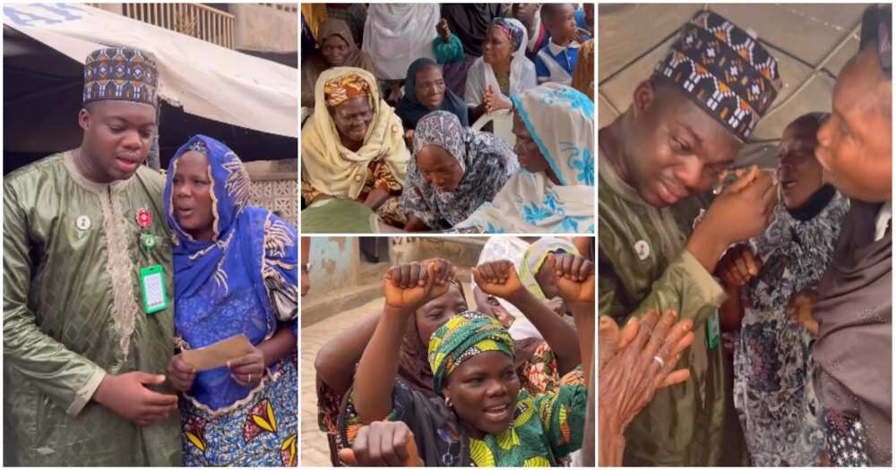 Cute Abiola shares his first salary as SSA to old women, widows.