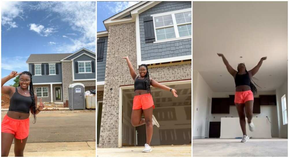 Photos of Mykyla Coleman posing in front and inside of her newly-built house.