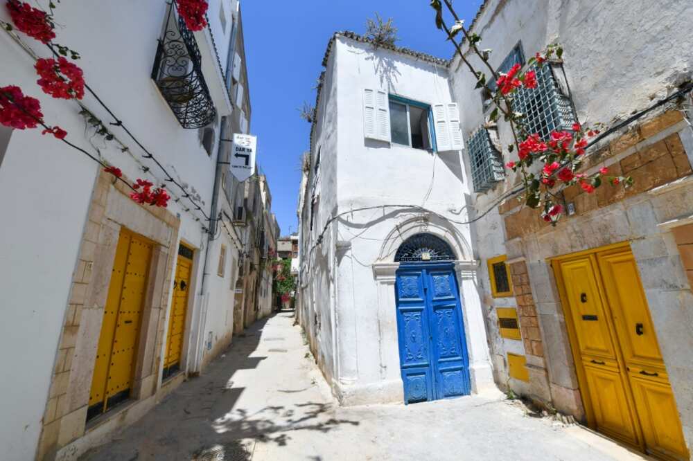 Narrow street in the old medina of the Tunisian capital Tunis