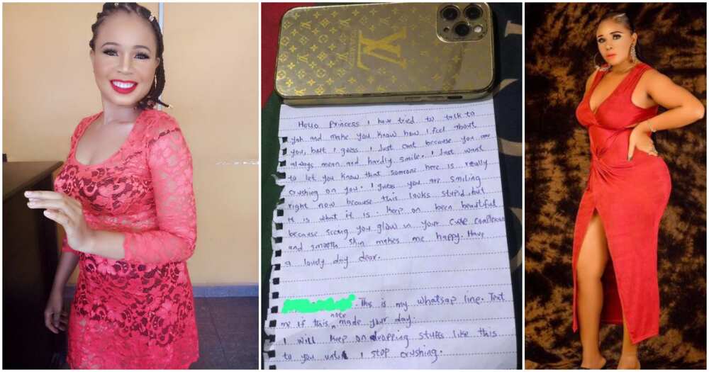 Princess Chuks, lady shares sweet note an admirer left, doorstep, Nigerian lady, love letter
