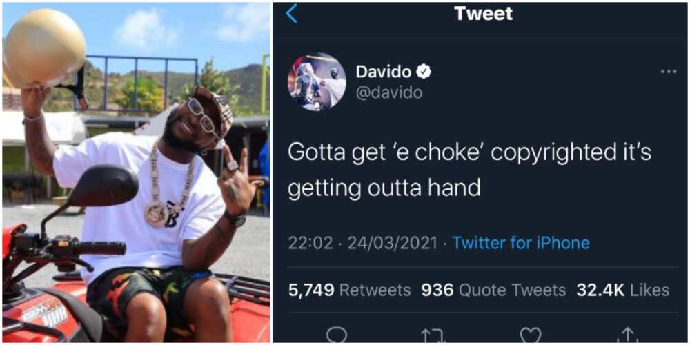 Fans React as Davido Shares Plan to Copyright Popular Slang ‘E Choke’