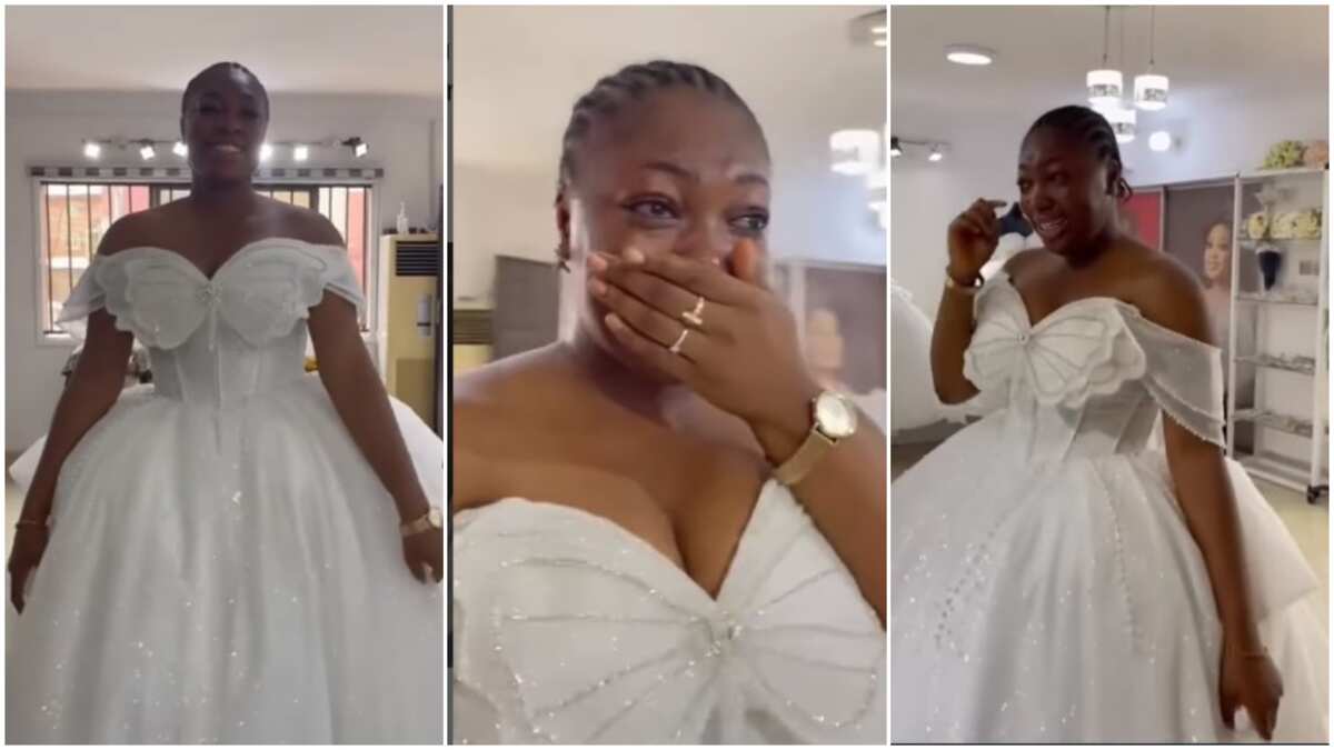 Emotional Moment Young Lady Sheds Tears of Joy As She Wears White