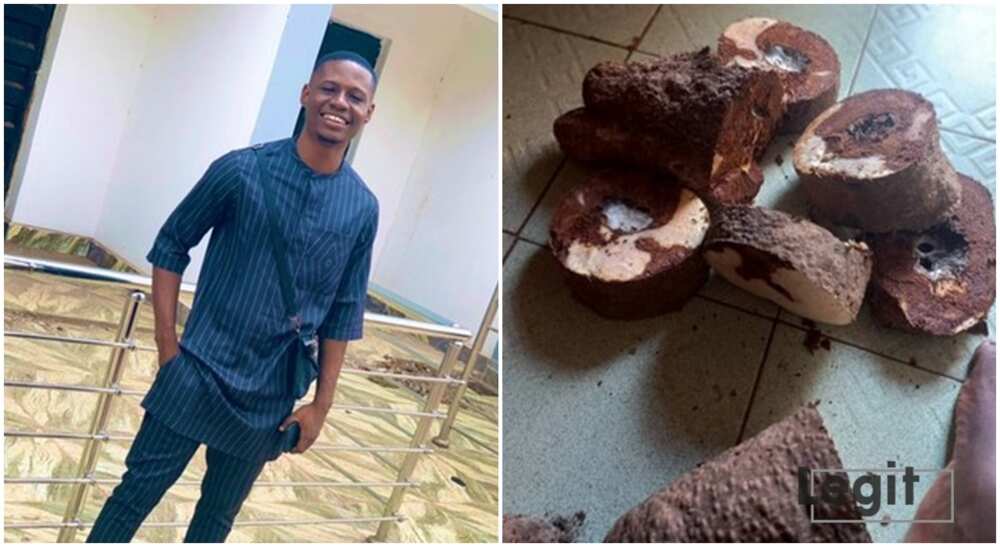 Sam bright shares image of rotten yam he bought N2,500 in Lagos state. Sam bright shares image of rotten yam he bought N2,500 in Lagos state.