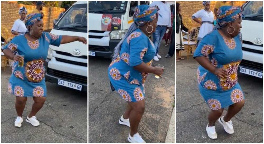 Photos of a woman dancing in the middle of the road.