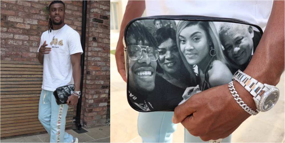Super Eagles star shows off customized purse with a picture of his lovely family