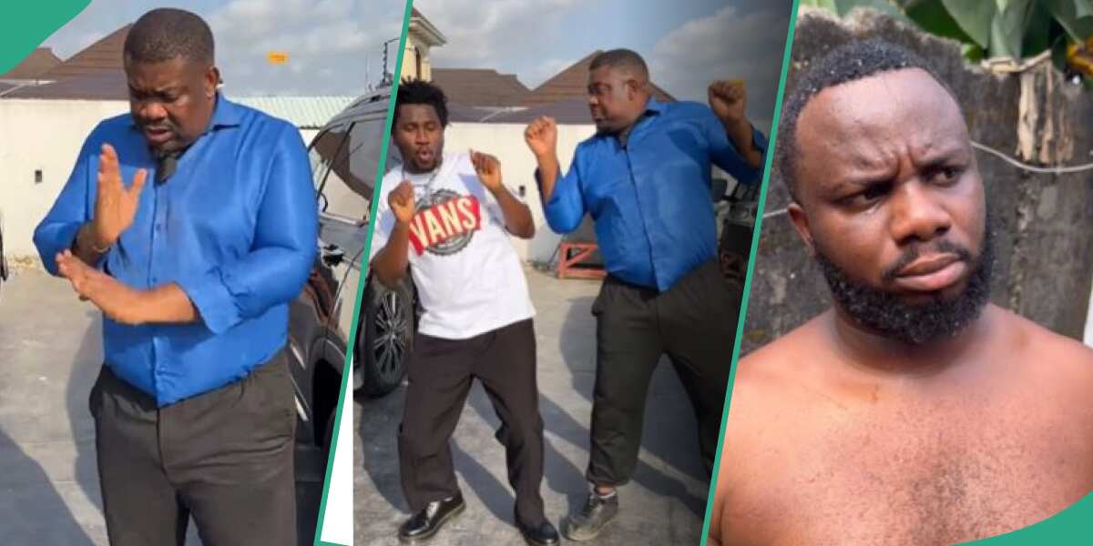 Watch viral clip as Don Jazzy steals Sabinus' outfit, jumps on Nasboi's umbrella challenge