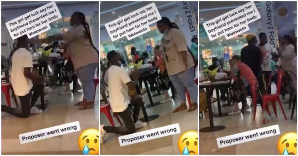 Plus-size lady, Nigerian man, proposing at eatery, ring, food