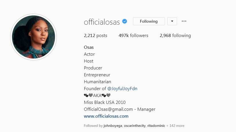 Actress Osas Ighodaro finally removes husband Gbenro Ajibade’s name from social media profile