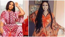 African fashion: Nollywood star Rita Dominic looks chic as she rocks sneakers with adire boubou