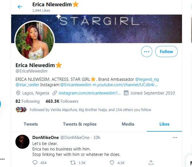 BBNaija’s Erica endorses tweet saying she has no business with Kiddwaya