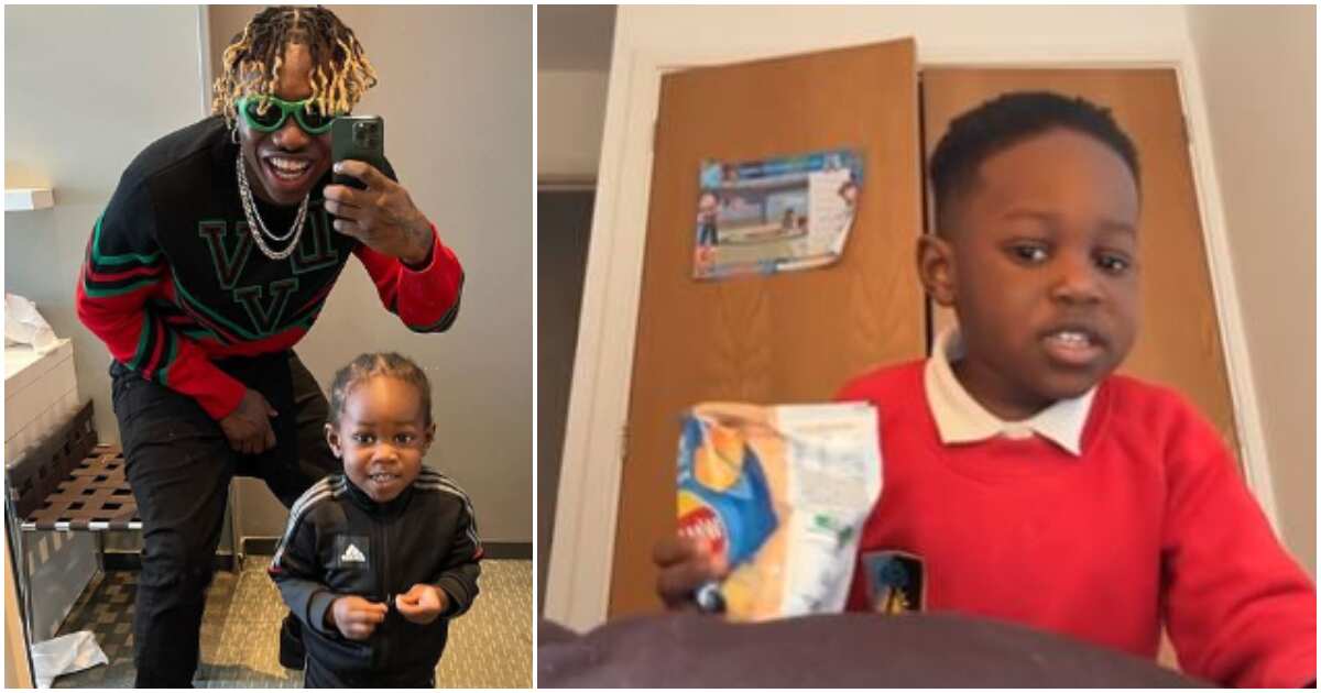 Zlatan Ibile's son speaks cute accent in video as he kicks singer off his bed