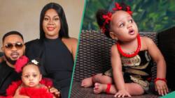 Little baby rocks Igbo cultural outfit for 1st birthday, looks adorable, netizens pray for her