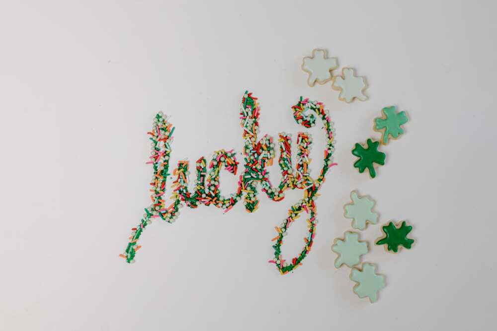 A wall decoration with the word, Lucky
