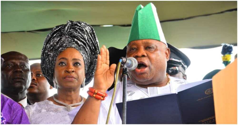 Governor Ademola Adeleke, Osun state, the chairman of the State Independent Electoral Commission (OSIEC), Segun Oladitan