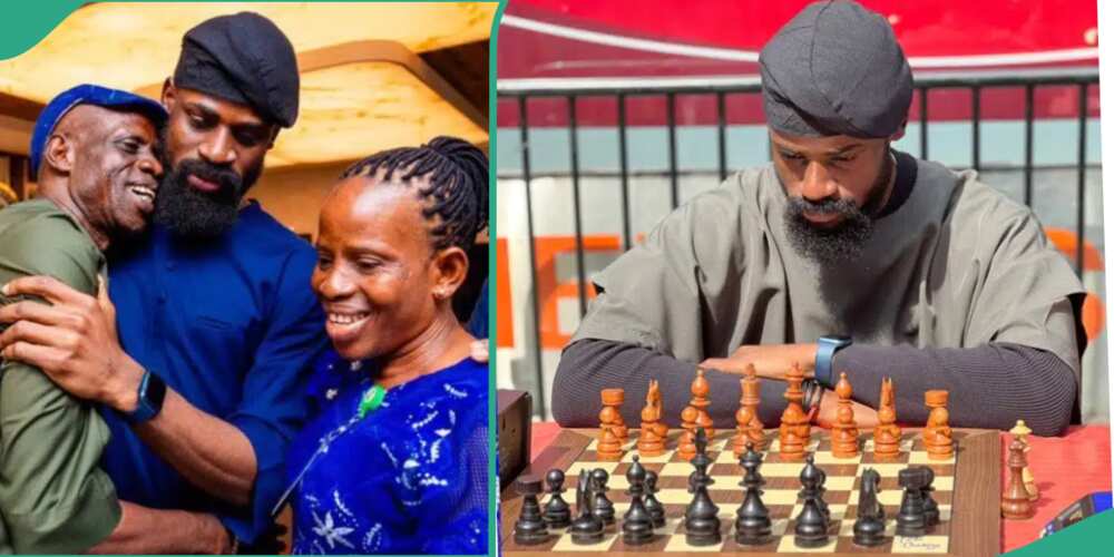 Chess master, Tunde Onakoya and his parents.