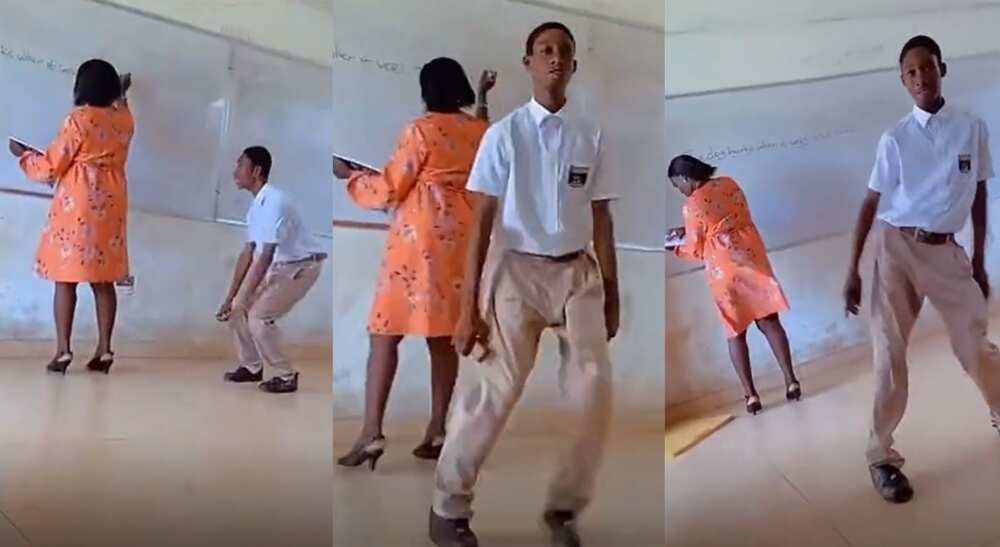 Photos of a student dancing in the class while a teacher was around. Photos of a student dancing in the class while a teacher was around.