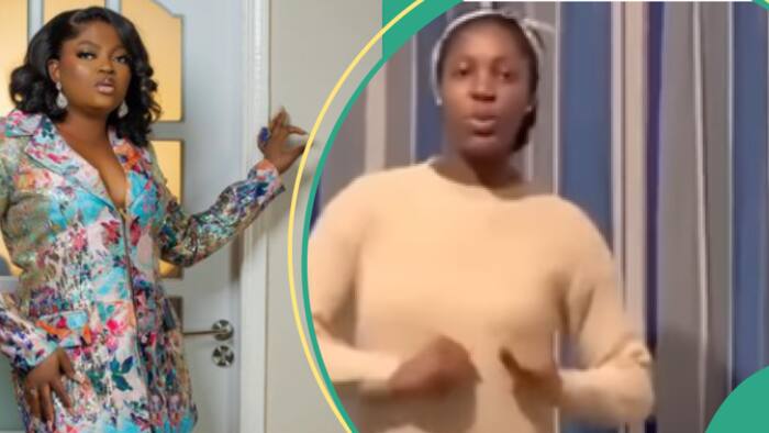 Funke Akindele does Moses Bliss’ wife’s dance challenge in hilarious video: “This woman na comedian”