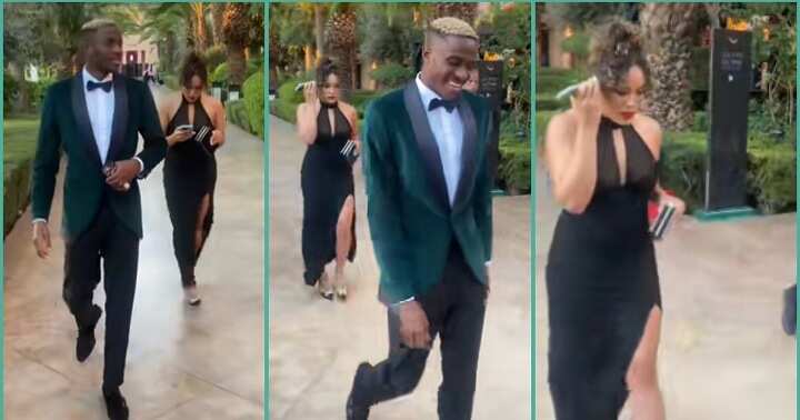 Footballer Victor Osimhen walks majestically with girlfriend in video