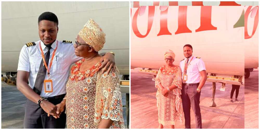 Nigerian man flies his mum on aeroplane for the first time, social media reacts to their adorable photos
