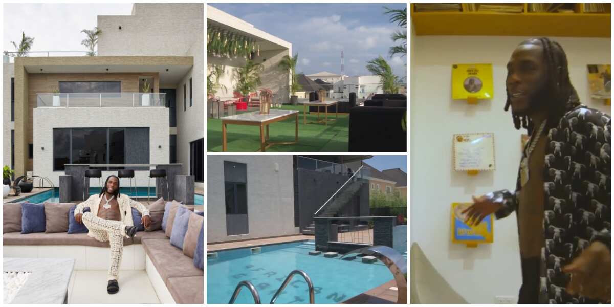 Many in awe as they get rare glimpse of Burna Boy's luxury Lagos mansion in a 2-minutes house tour clip