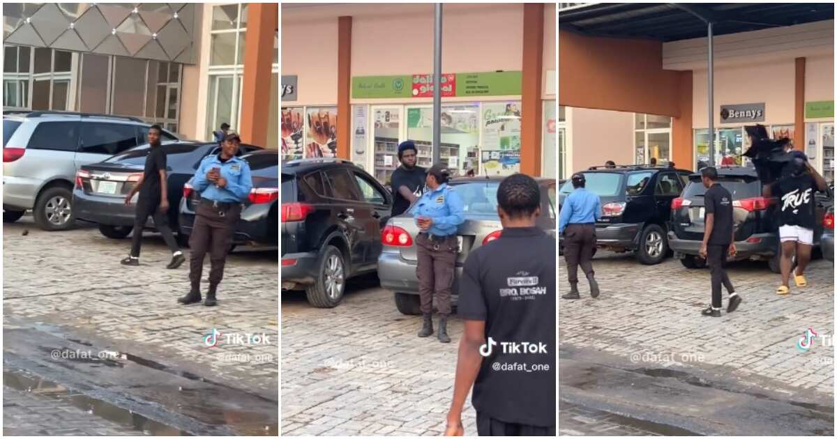 Nigerian man shocks and confuses security woman at a mall as he takes off his shorts in funny video