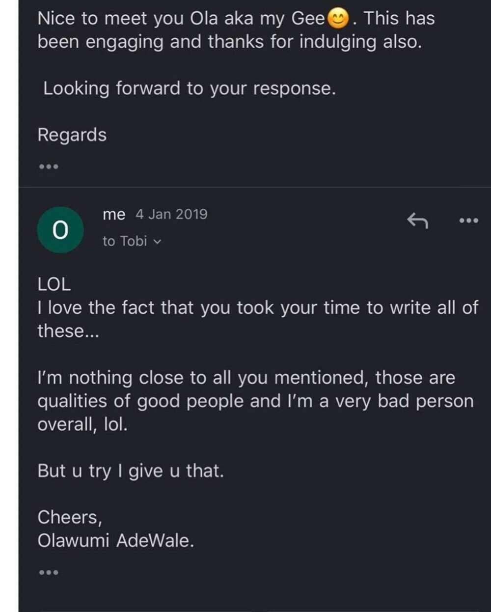 Her response to him. Photo source: Linda Ikeji Her response to him. Photo source: Linda Ikeji