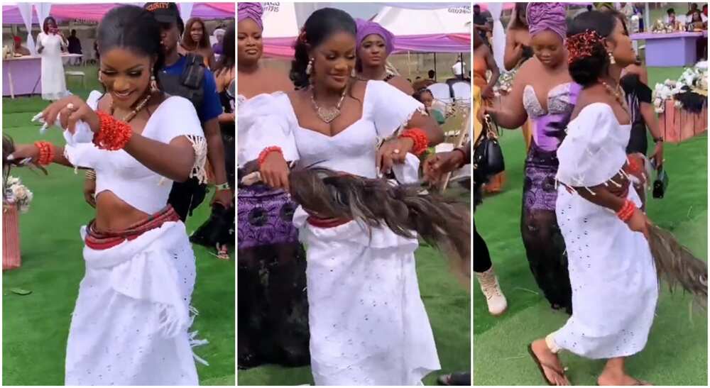 Photos of a beautiful Igbo bride posing for a dance.