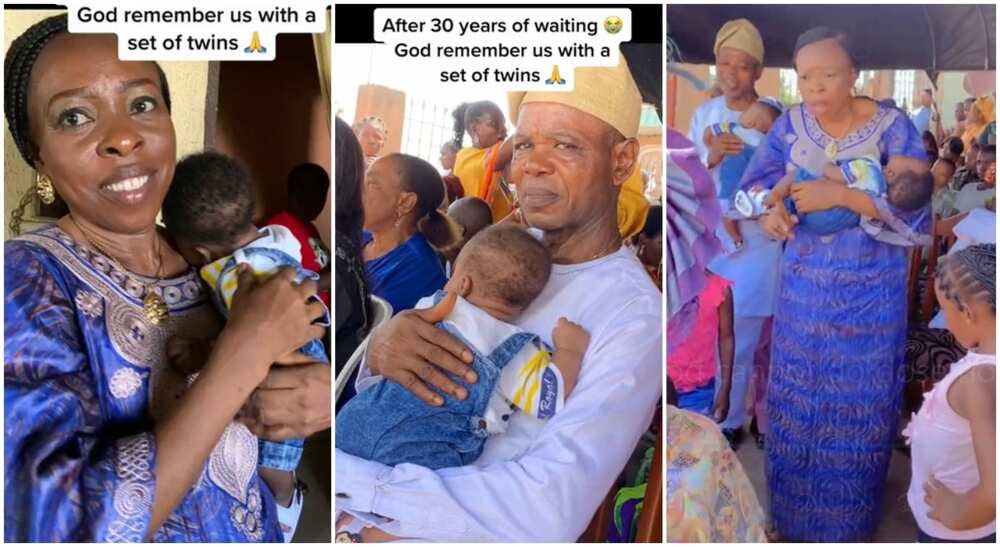 Photos of a Nigerian mum and her husband as they celebrate after welcoming twins.