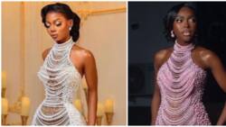 What I ordered: Lady stuns in pink look as she replicates gorgeous pearly dress