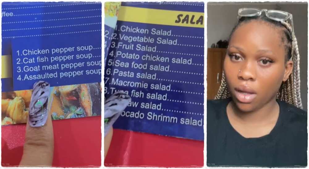 Lady shows spelling mistakes in restaurant menu. Lady shows spelling mistakes in restaurant menu.