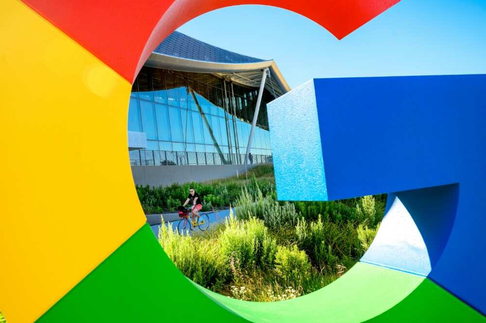 A cyclist rides along a path at Google's Bay View campus in Mountain View, California