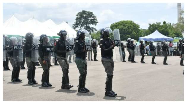 Policemen on parade ground