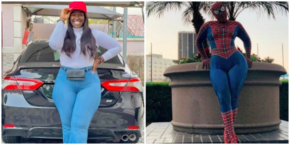 Hilarious reactions as Comedienne Warri Pikin shares photo of lookalike 'Spiderwoman'