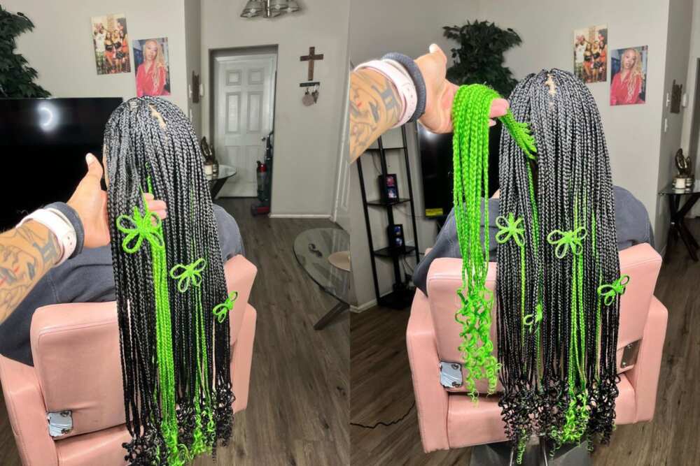 green braids with beads  Goddess braids, Box braids hairstyles for black  women, Green hair