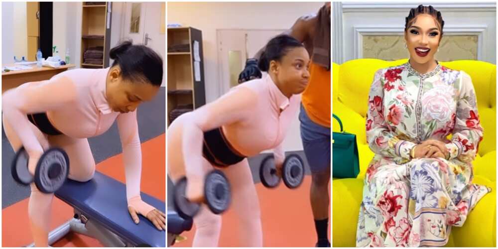 Tonto Dikeh at the gym, Tonto Dikeh complains about heart condition, Tonto Dikeh