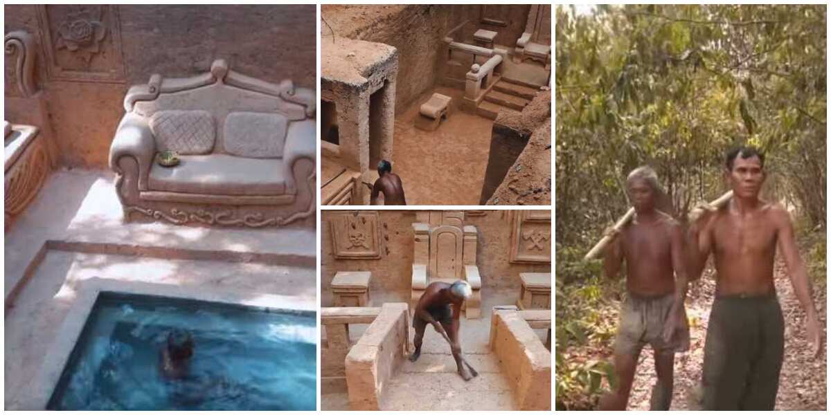 4 men build big fine house in village using only mud; see video as its fine swimming pool