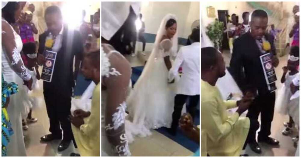 I am not aware, pastor screams as he stops man from proposing to a lady during white wedding