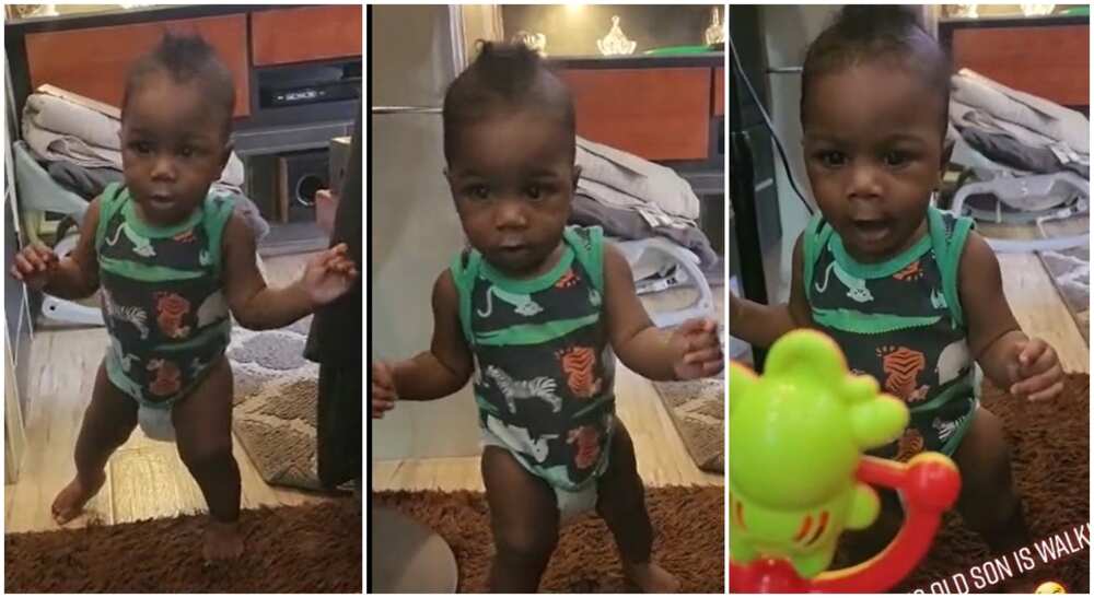 Photos of a 6-months-old baby who is already walking.