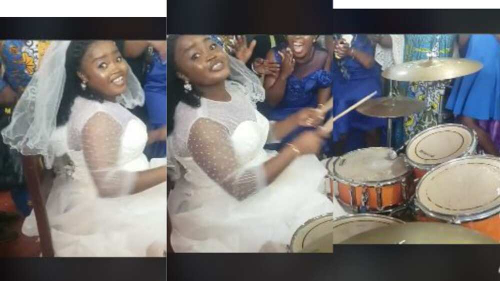 Bride thrills people with drum