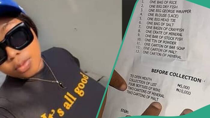 Nigerian lady from Rivers state displays heavy bride price list given to suitor, video trends