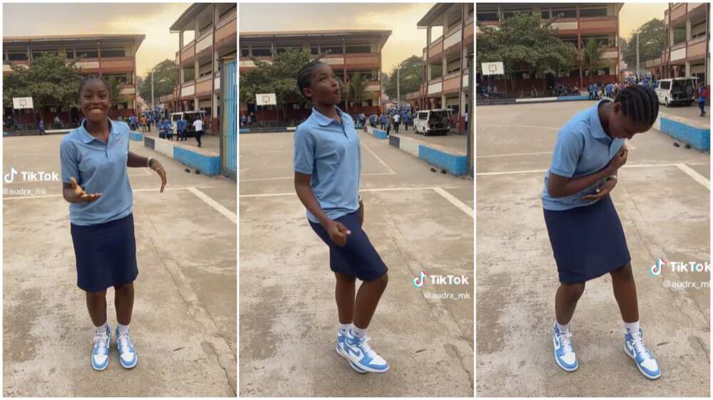 Student in school uniform/girl gave smooth dance moves. Student in school uniform/girl gave smooth dance moves.