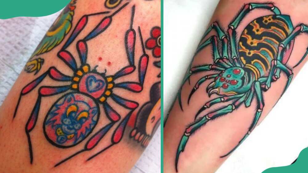 Colourful spider tattoos