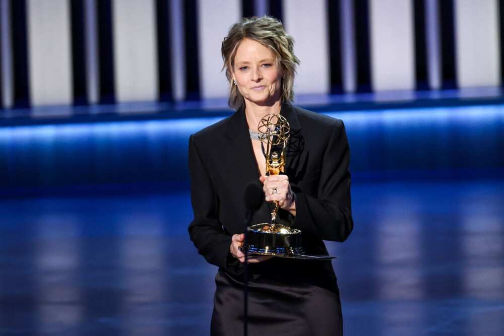 Actress Jodie Foster receiving an Emmy Award in 2024