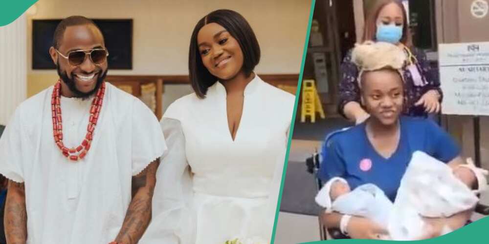 Nigerian singer Davido with Chioma and their twins