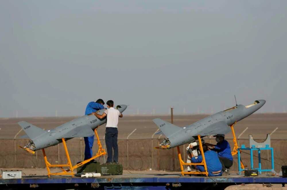 Iranian drones during a military exercise, of which Russia is importing "hundreds" of, according to the US military