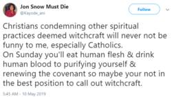 Nigerian lady tells Catholics not to condemn witchcraft, says you 'eat human flesh and drink human blood'