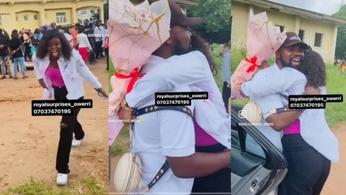 "Am I a slice of yam?" Man surprises lover during school sign out, sweet moment stirs jealous reaction