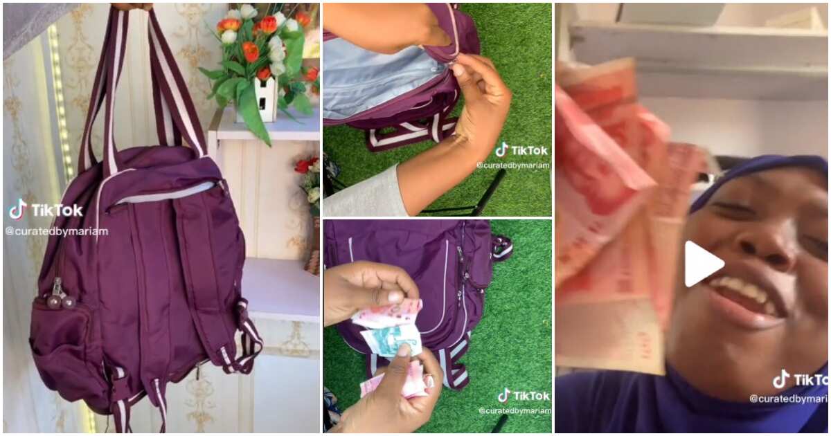 Nigerian lady happily flaunts foreign currencies she found in her okrika bag, wants to invest it