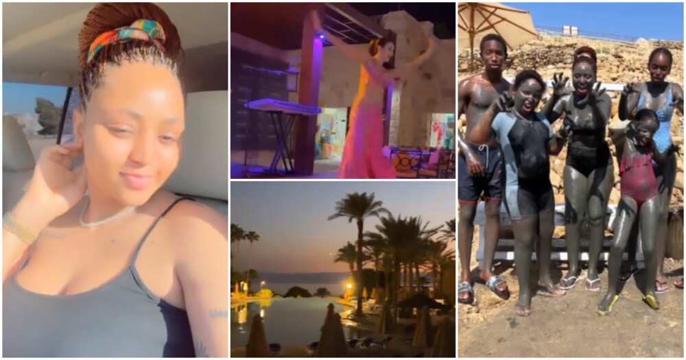Regina Daniels and family in Jordan. Regina Daniels and family in Jordan.